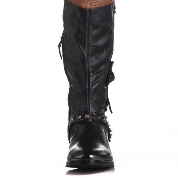 Sam Edelman Park Boot Black Saddle High-shine spiked studs harness knee-high NEW - Picture 5 of 15
